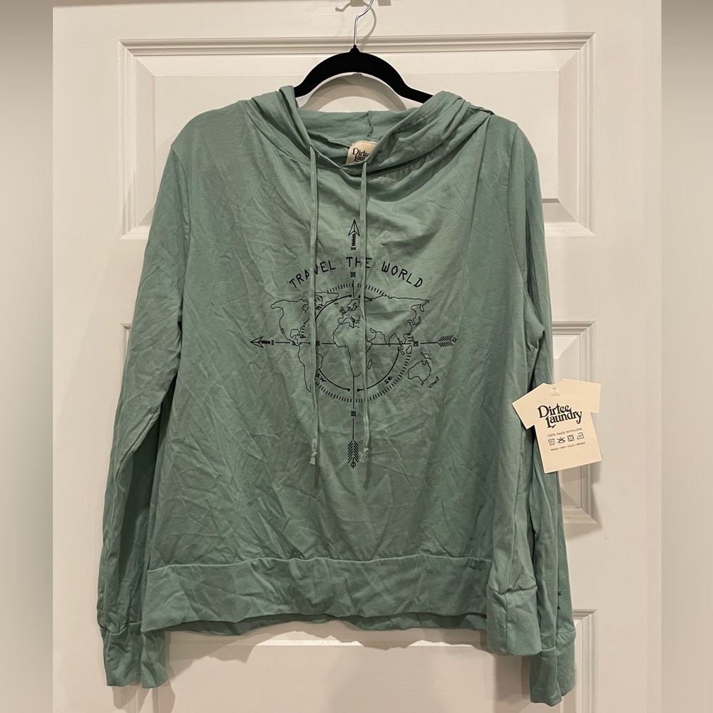 NWT- Dirtee Lanudry- Green Hooded Tshirt- Size XL